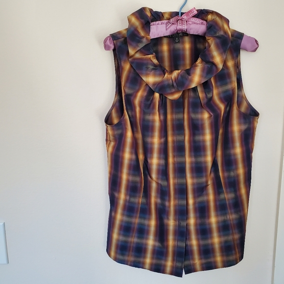 Lafayette 148 New York Sleeveless blouse, brown/navy, Size 12 - Picture 5 of 10